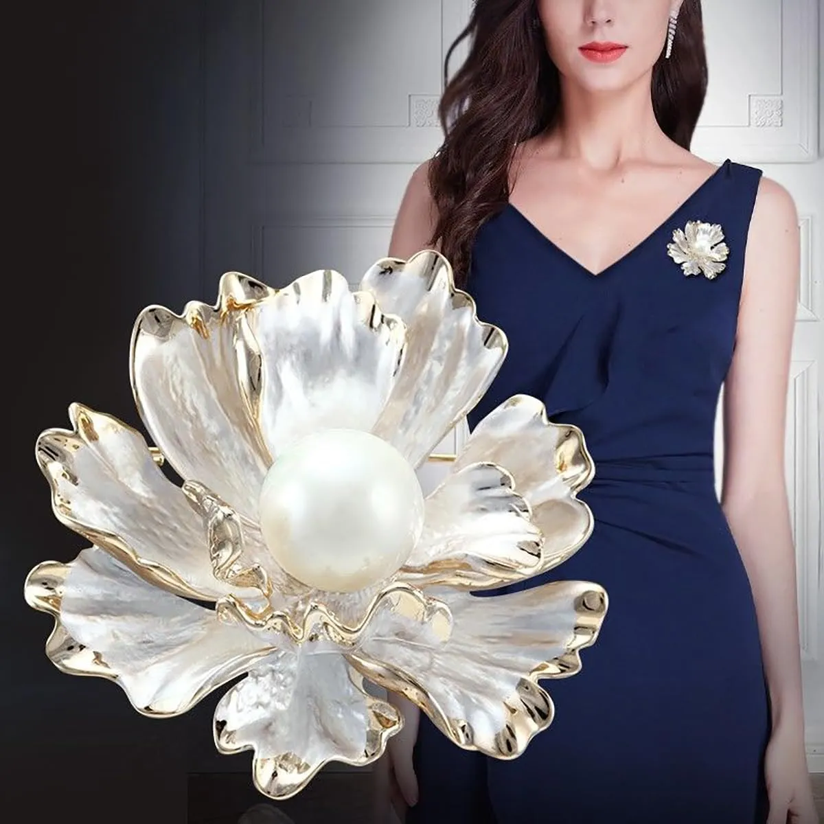 Peony Flower Brooch for Women Vintage Pearl Flower Brooch Pin Elegant Clothing Hat Bag Accessories Christmas Birthday Banquet Jewelry