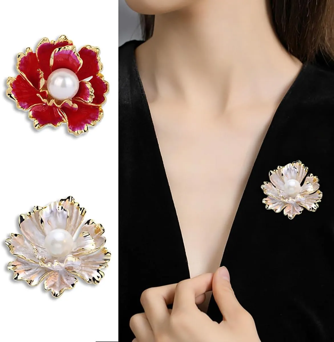 Peony Flower Brooch for Women Vintage Pearl Flower Brooch Pin Elegant Clothing Hat Bag Accessories Christmas Birthday Banquet Jewelry