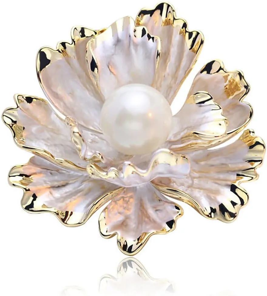 Peony Flower Brooch for Women Vintage Pearl Flower Brooch Pin Elegant Clothing Hat Bag Accessories Christmas Birthday Banquet Jewelry