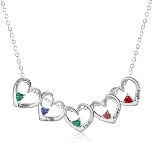 Personalized Mother Daughter Necklace with Simulated Birthstones for Women, Grandma Custom Family Names Necklace with 1-8 Heart Charms for Mom
