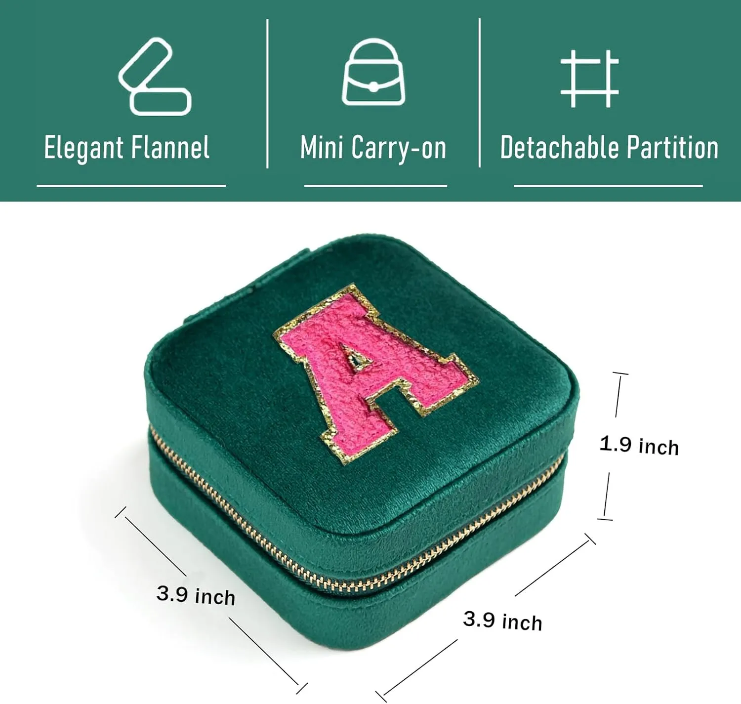 Personalized Velvet Travel Jewelry Case Box For Women Ring Necklace Earring Holder Organizer with Mirror Green Girls Box Birthday Gifts Mom Initial M