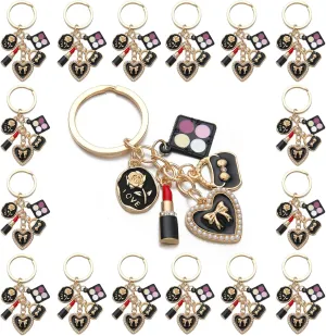 PHAETON 10PCS Keychains with Eye Shadow Plate Lipstick Enameled Handbag Charms Pedant for Women Enthusiast Keychain Set Makeup Lovers Gift Cosmeticians Gift Make up Decoration Favor