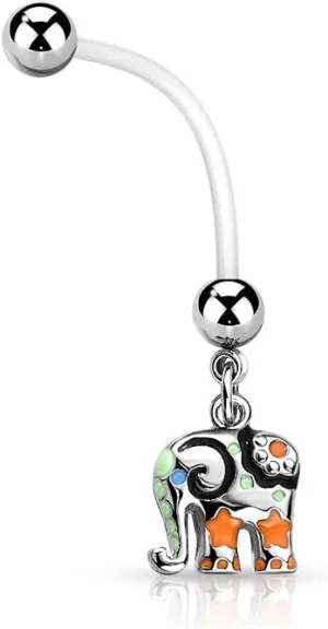 Pierced Owl 14GA BioFlex with 316L Stainless Steel Colorful Elephant Dangling Pregnancy Belly Button Ring