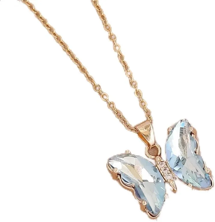 Pingyongchang Butterfly Necklace and Earrings Set for Women - Minimalist Cubic Zircons Gold Pendant, Cute Crystal Jewelry - Women's Gifts