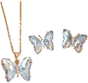 Pingyongchang Butterfly Necklace and Earrings Set for Women - Minimalist Cubic Zircons Gold Pendant, Cute Crystal Jewelry - Women's Gifts