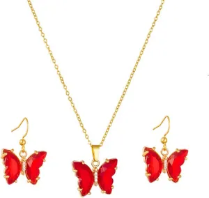 Pingyongchang Butterfly Pendant Necklace Earrings for Women Handmade Minimalist Cubic Zircons Gold Butterfly Pendant Earrings Necklace Cute Crystal Butterfly Jewelry Set for Women Gifts Jewelry