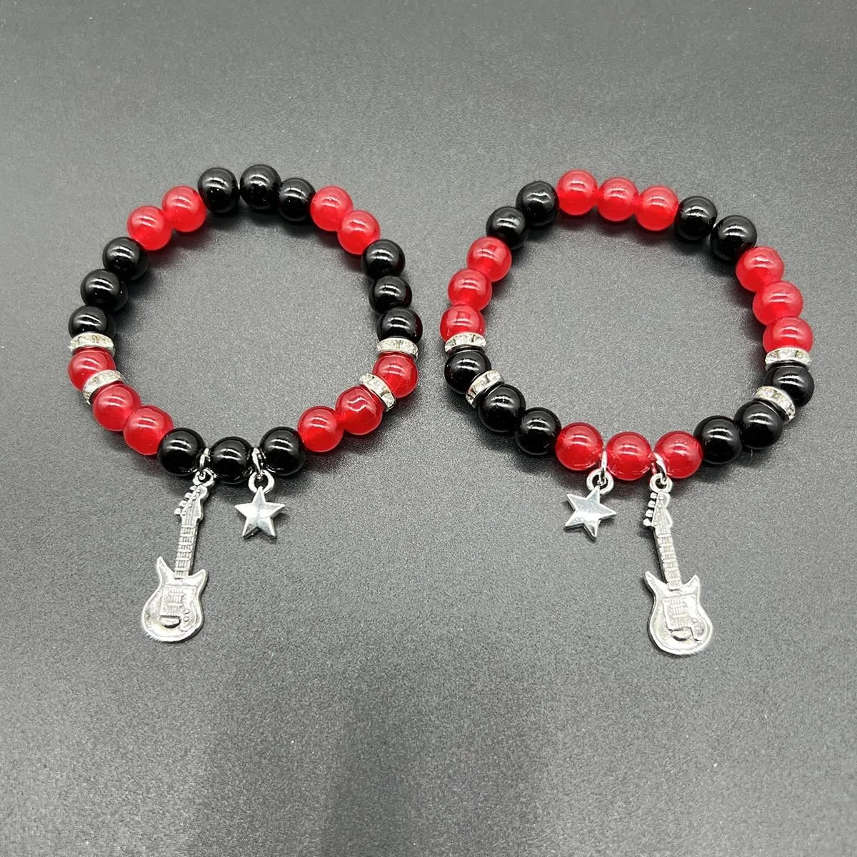 Pingyongchang Y2k Guitar Star Matching Bracelets for Women Rose Flower Stone Beads Stretch Bracelet Friendship Couples Relationship Distance Bracelet for Women Men