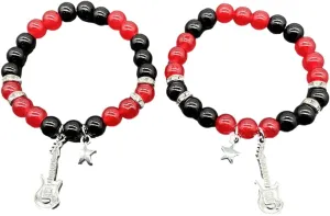 Pingyongchang Y2k Guitar Star Matching Bracelets for Women Rose Flower Stone Beads Stretch Bracelet Friendship Couples Relationship Distance Bracelet for Women Men