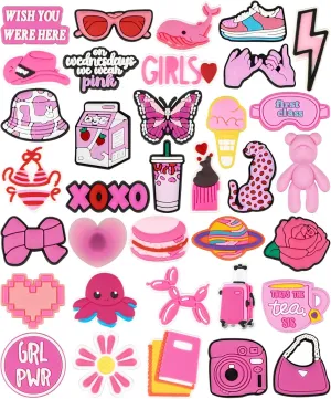 Pink Girls Decoration Charms, Cute Girly Charm Gift for Girls Kids Teens Women Adults-35Pcs