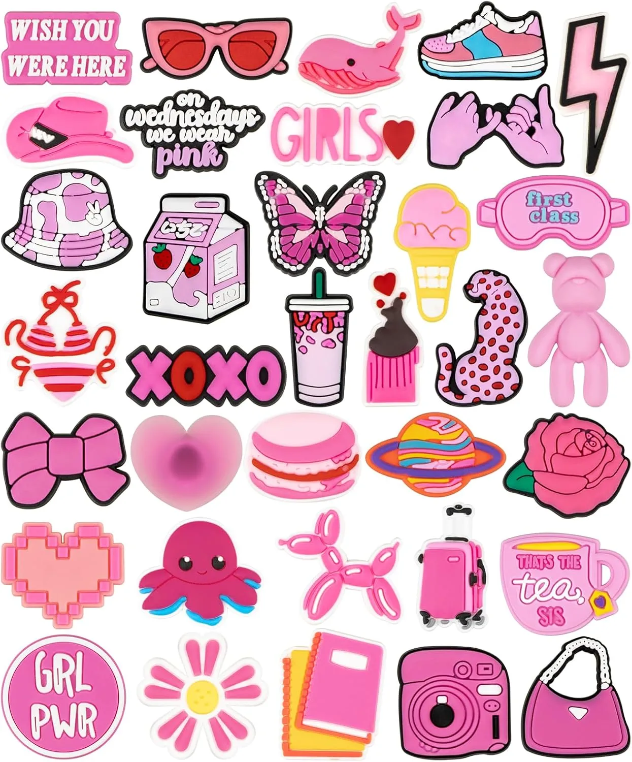 Pink Girls Decoration Charms, Cute Girly Charm Gift for Girls Kids Teens Women Adults-35Pcs