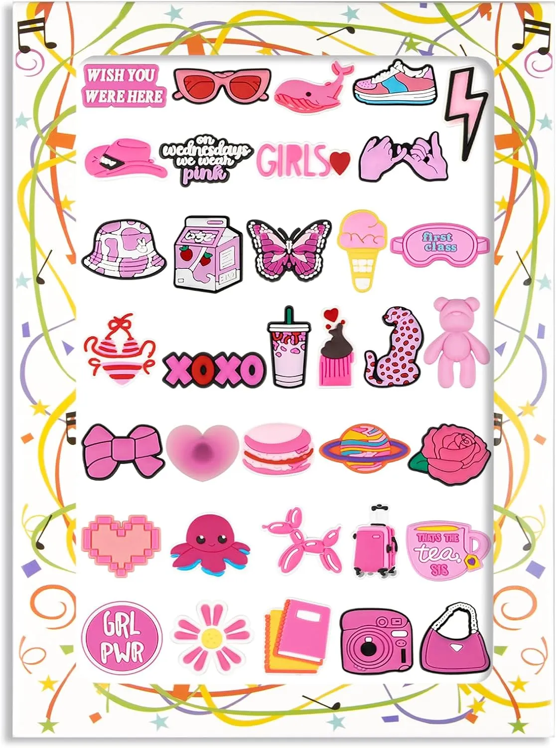 Pink Girls Decoration Charms, Cute Girly Charm Gift for Girls Kids Teens Women Adults-35Pcs