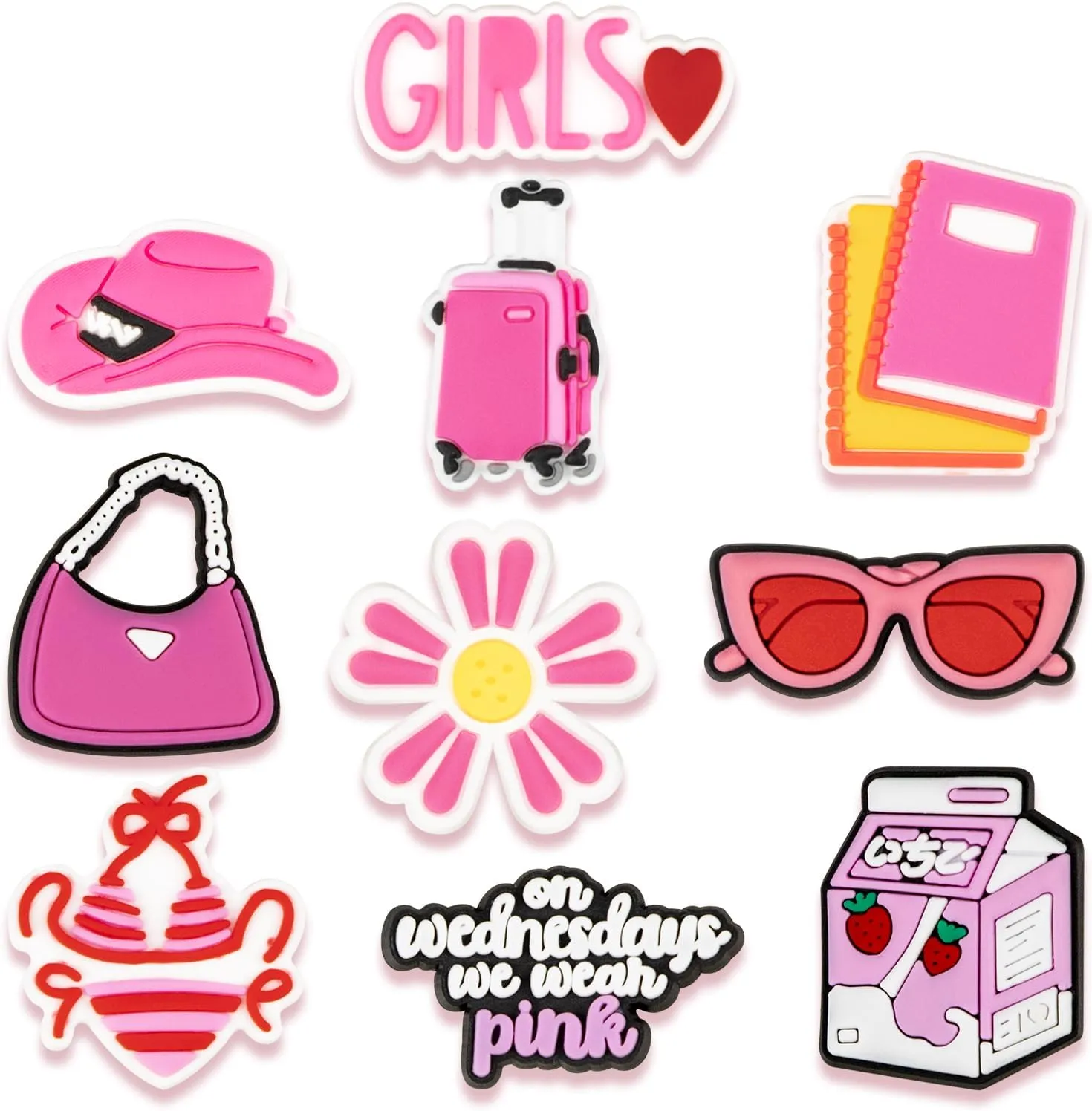 Pink Girls Decoration Charms, Cute Girly Charm Gift for Girls Kids Teens Women Adults-35Pcs