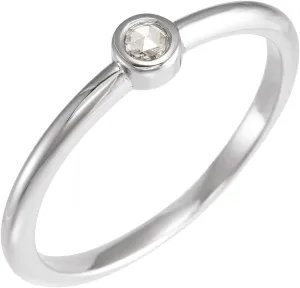 Platinum 5mm Round Shape Rose-Cut Moissanite Stackable Solitaire Fashion Ring Fine Jewelry For Women Gifts For Her, Size 7