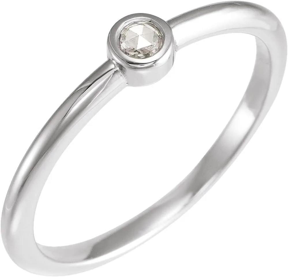 Platinum 5mm Round Shape Rose-Cut Moissanite Stackable Solitaire Fashion Ring Fine Jewelry For Women Gifts For Her, Size 7