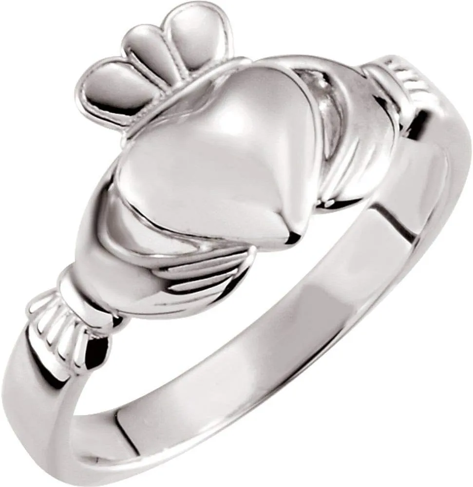 Platinum 8.5mm Claddagh Band Ring Fine Jewelry For Women Gifts For Her, Size 7