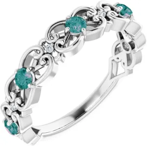 Platinum Alexandrite and .02 cttw Diamond Vintage-Inspired Scroll Stackable Fashion Ring Fine Jewelry For Women Gifts For Her, Size 7