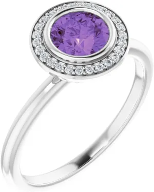 Platinum Amethyst and .06 cttw Diamond Halo-Style Fashion Ring Fine Jewelry For Women Gifts For Her, Size 7