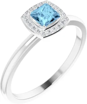 Platinum Aquamarine and .05 cttw Diamond Halo-Style Fashion Ring Fine Jewelry For Women Gifts For Her, Size 7