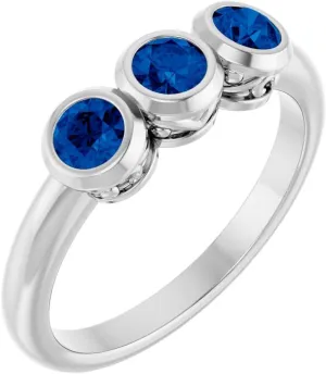 Platinum Blue Sapphire 3 Three-Stone Bezel-Set Fashion Ring Fine Jewelry For Women Gifts For Her, Size 7