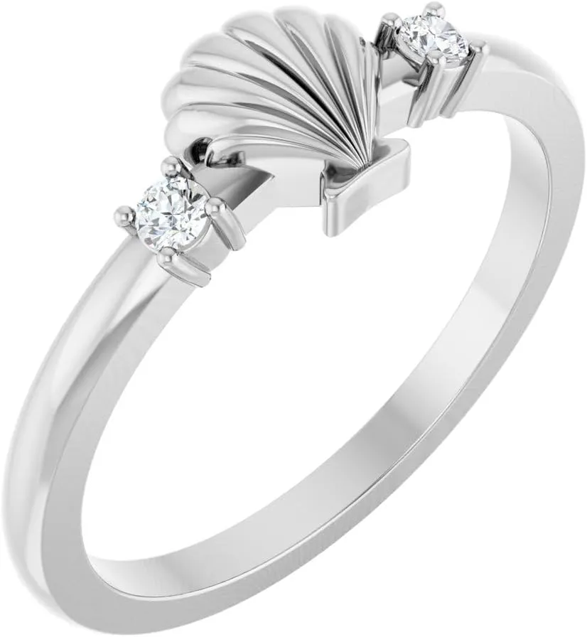 Platinum Diamond Seashell Fashion Ring Fine Jewelry For Women Gifts For Her (.06 cttw), Size 7