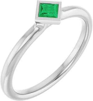 Platinum Lab-Grown Emerald Stackable Family Fashion Ring Fine Jewelry For Women Gifts For Her, Size 7