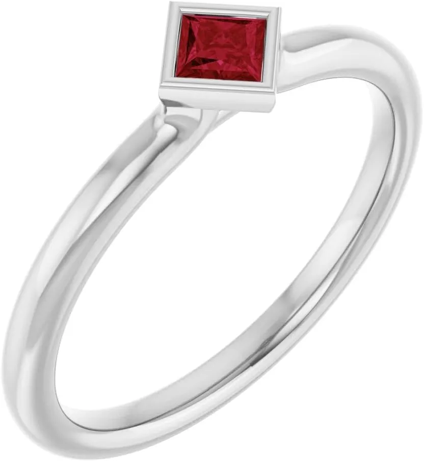 Platinum Lab-Grown Ruby Stackable Family Fashion Ring Fine Jewelry For Women Gifts For Her, Size 7