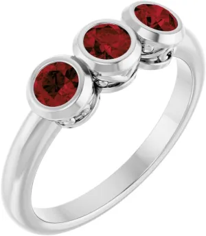 Platinum Mozambique Garnet 3 Three-Stone Bezel-Set Fashion Ring Fine Jewelry For Women Gifts For Her, Size 7