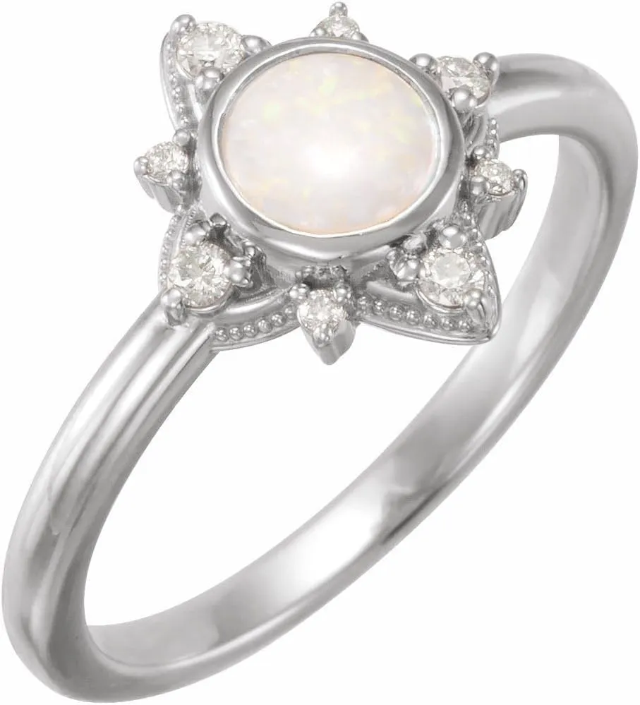 Platinum Opal and 1/10 cttw Diamond Halo-Style Fashion Ring Fine Jewelry For Women Gifts For Her, Size 7