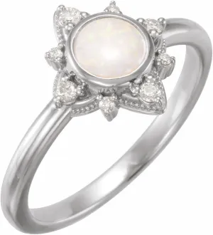 Platinum Opal and 1/10 cttw Diamond Halo-Style Fashion Ring Fine Jewelry For Women Gifts For Her, Size 7