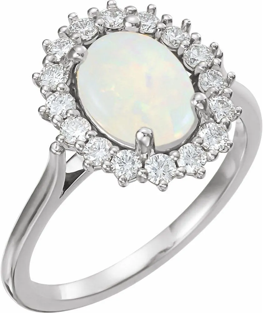 Platinum Opal and 3/8 cttw Diamond Halo-Style Fashion Ring Fine Jewelry For Women Gifts For Her, Size 7