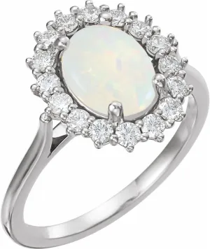 Platinum Opal and 3/8 cttw Diamond Halo-Style Fashion Ring Fine Jewelry For Women Gifts For Her, Size 7
