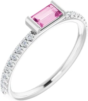 Platinum Pink Sapphire and 1/6 cttw Diamond Stackable Fashion Ring Fine Jewelry For Women Gifts For Her, Size 7