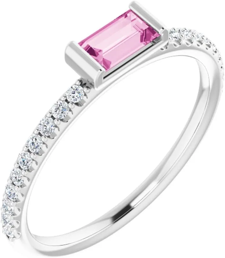 Platinum Pink Sapphire and 1/6 cttw Diamond Stackable Fashion Ring Fine Jewelry For Women Gifts For Her, Size 7
