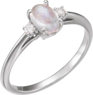 Platinum Rainbow Moonstone and .06 cttw Diamond Accented Fashion Ring Fine Jewelry For Women Gifts For Her, Size 7