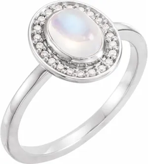 Platinum Rainbow Moonstone and .08 cttw Diamond Halo-Style Fashion Ring Fine Jewelry For Women Gifts For Her, Size 7
