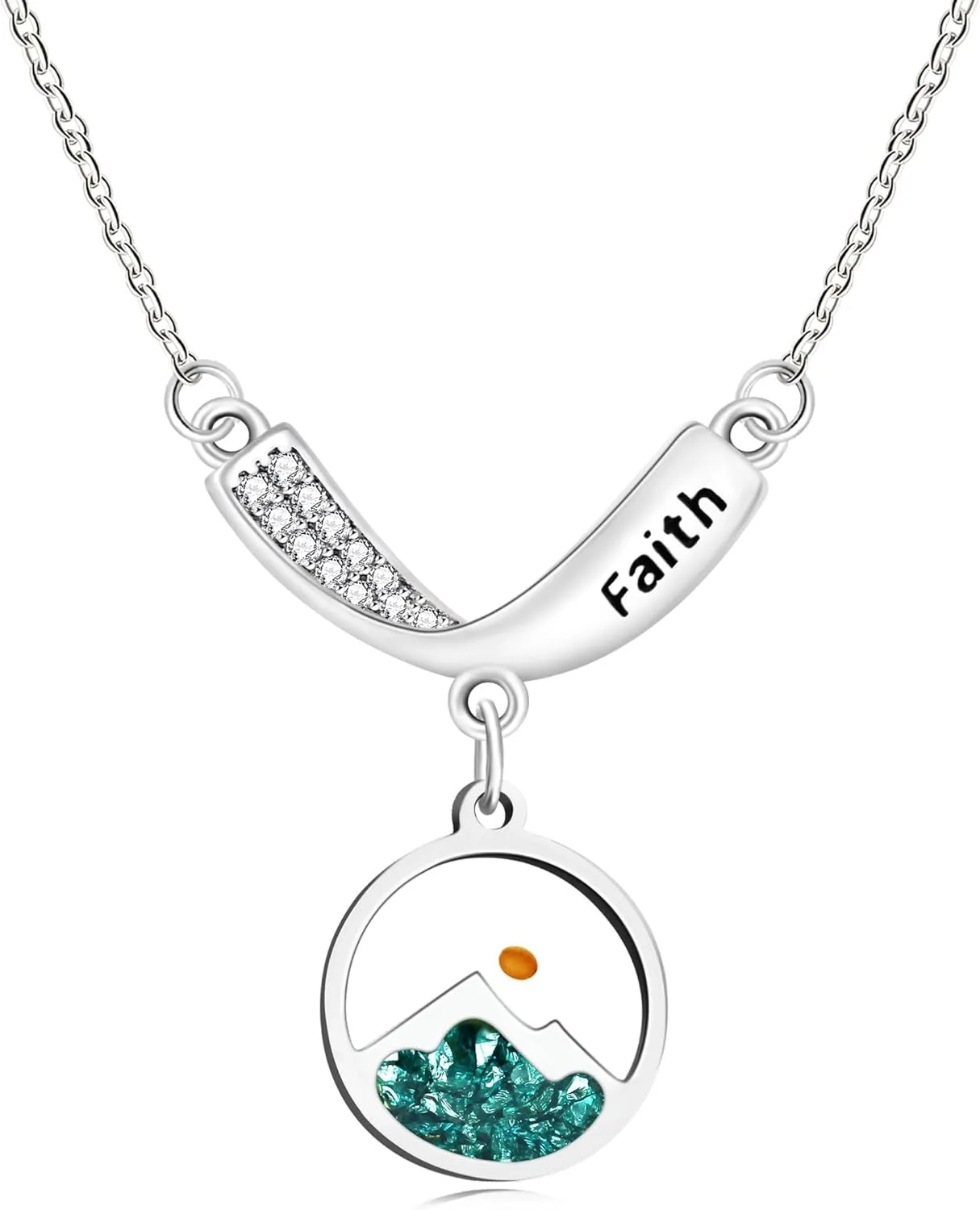 Platinum/Rose Gold Plated V-Shape Pendant Faith Mustard Seed Necklace with Cubic Zirconia Elegant Christian Jewelry for Women YA4989