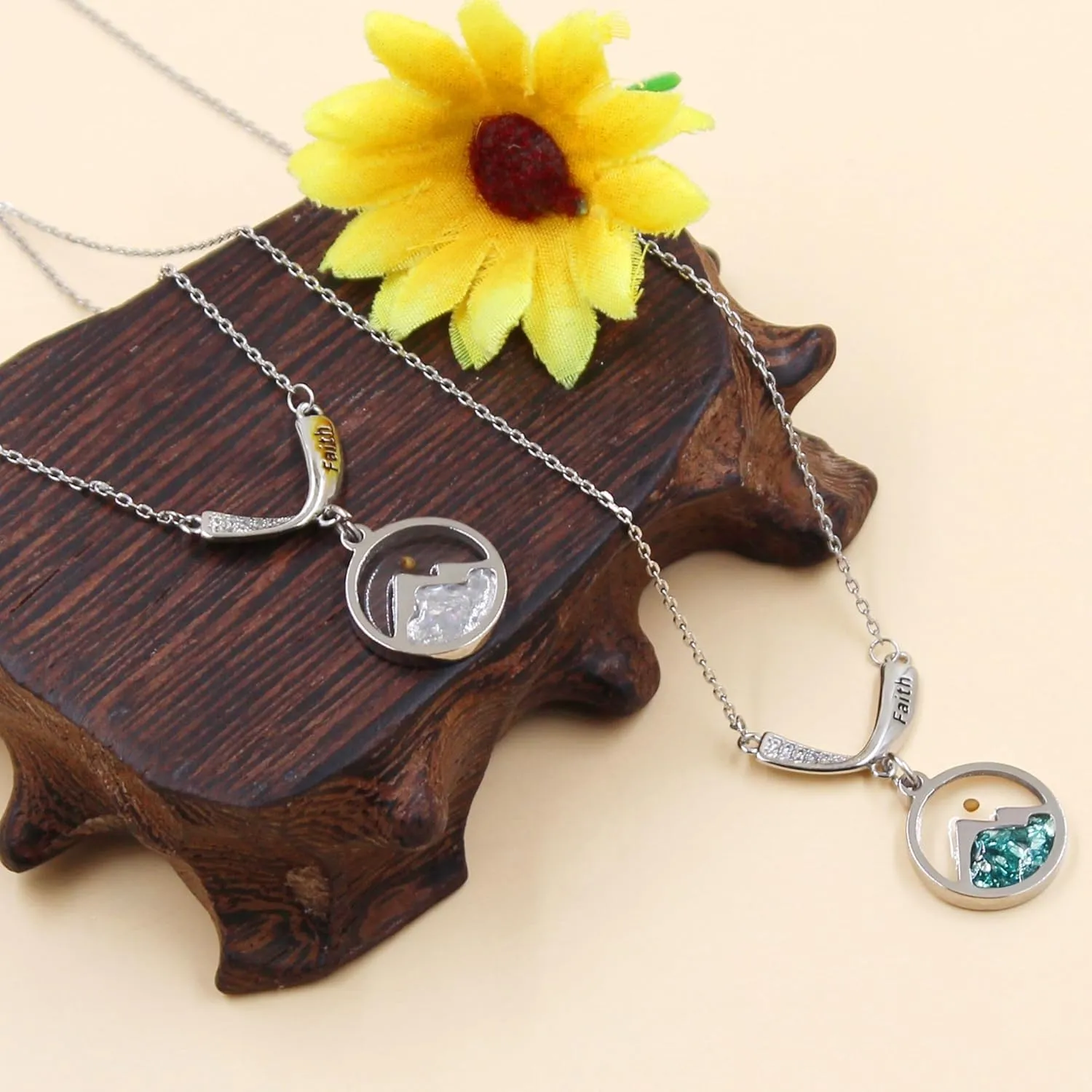Platinum/Rose Gold Plated V-Shape Pendant Faith Mustard Seed Necklace with Cubic Zirconia Elegant Christian Jewelry for Women YA4989