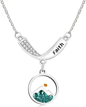 Platinum/Rose Gold Plated V-Shape Pendant Faith Mustard Seed Necklace with Cubic Zirconia Elegant Christian Jewelry for Women YA4989