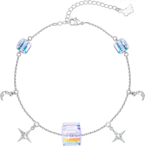 PLATO H Cube Crystal Moon and Star Thin Bracelet for Women with Elegant Box Dainty Jewelry Anniversary Unique Gift for Her