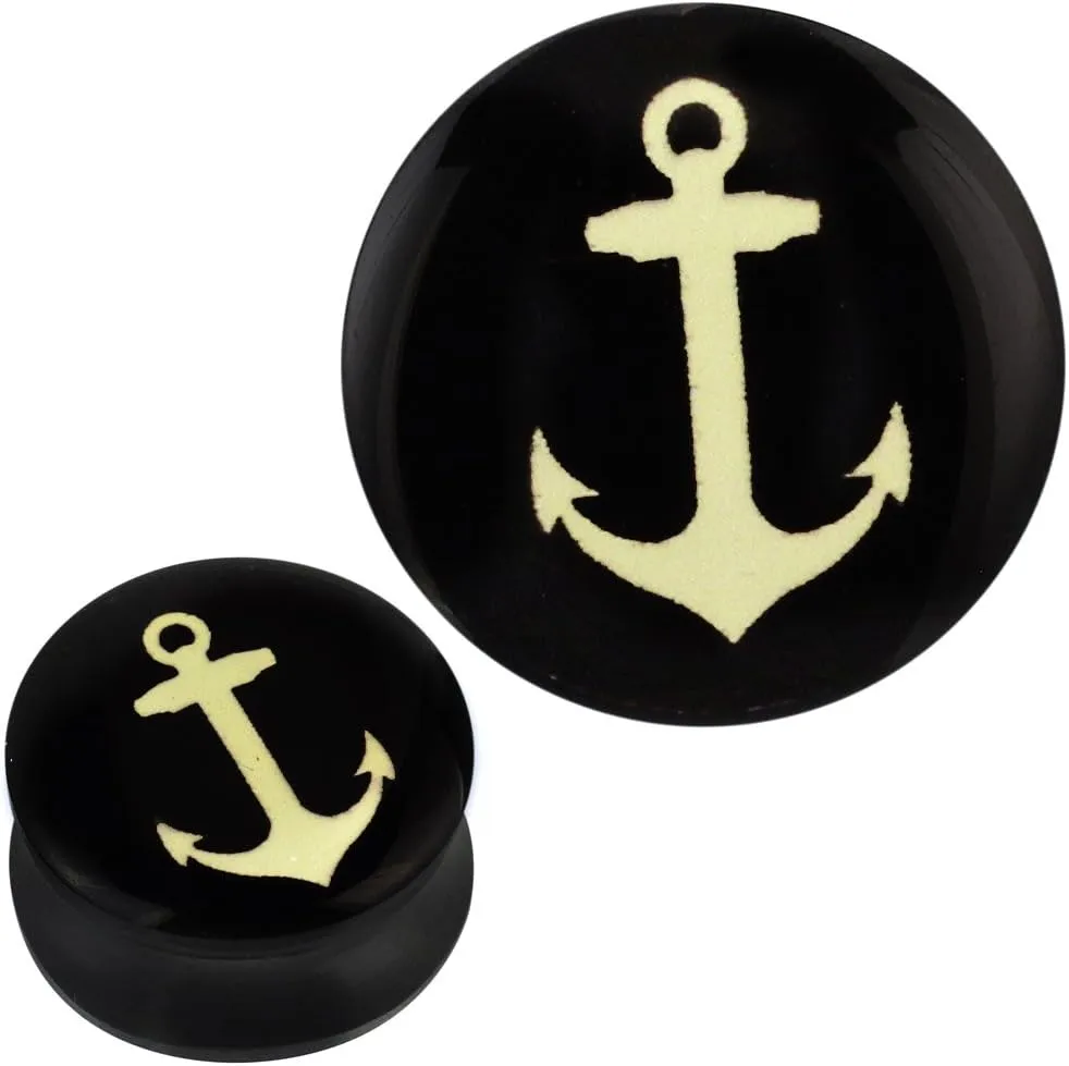 Plug Acrylic Beige Anchor Glossy Black Piercing Earrings