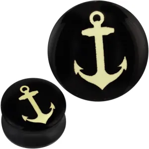 Plug Acrylic Beige Anchor Glossy Black Piercing Earrings