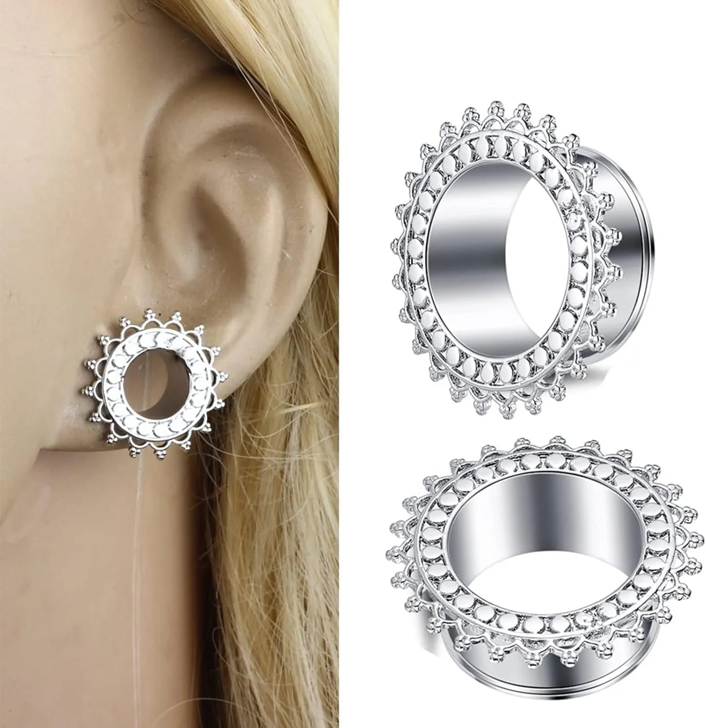 Plugs Gauges Elegant, Surgical Steel Ear Tunnels and Plugs Body Piercing Jewelry With Vintage Flower Edge Unique Gifts for Women