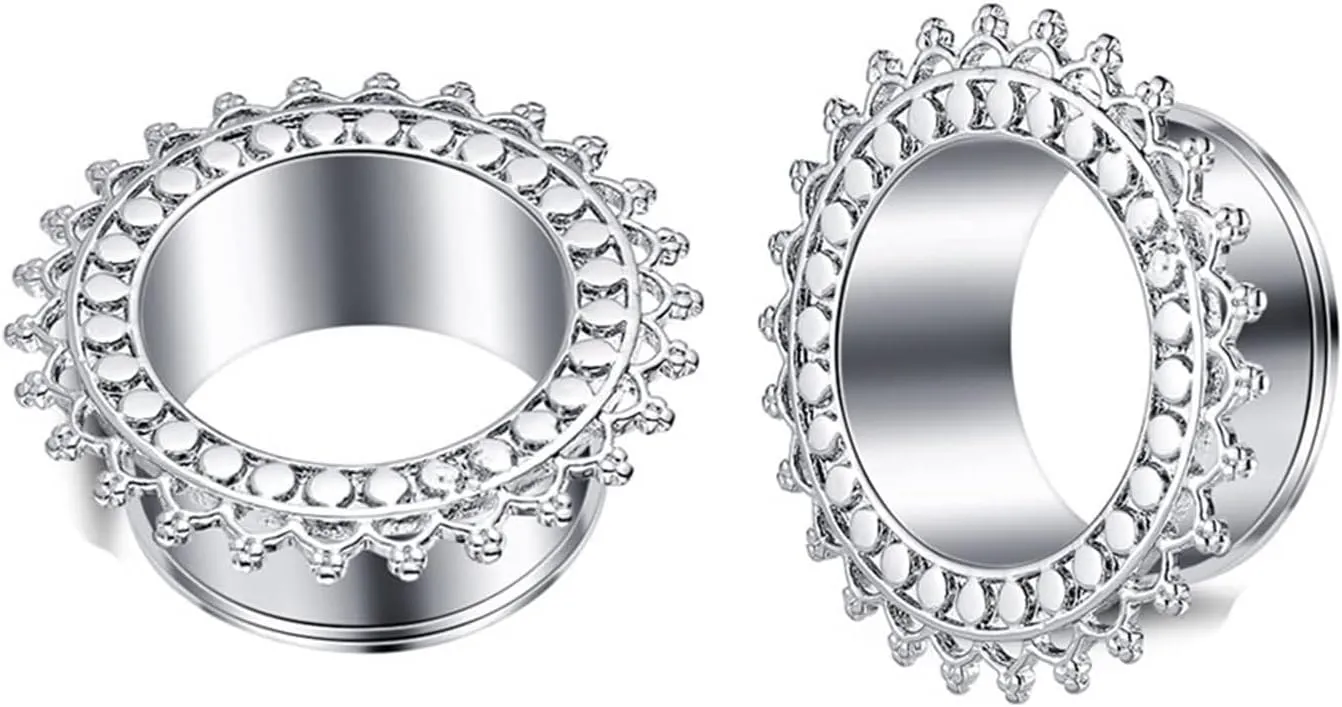 Plugs Gauges Elegant, Surgical Steel Ear Tunnels and Plugs Body Piercing Jewelry With Vintage Flower Edge Unique Gifts for Women