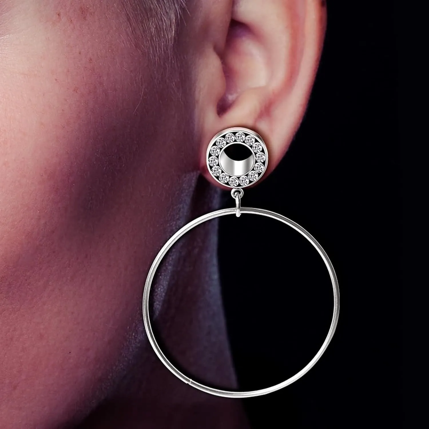 Plugs Gauges Elegant, Surgical Steel Gauges for Ears Body Piercing Jewelry Tunnels With Big Hoop Dangle Best Friends Gifts
