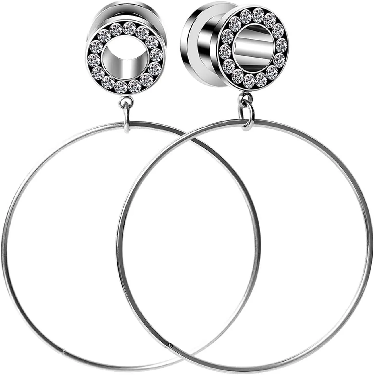 Plugs Gauges Elegant, Surgical Steel Gauges for Ears Body Piercing Jewelry Tunnels With Big Hoop Dangle Best Friends Gifts