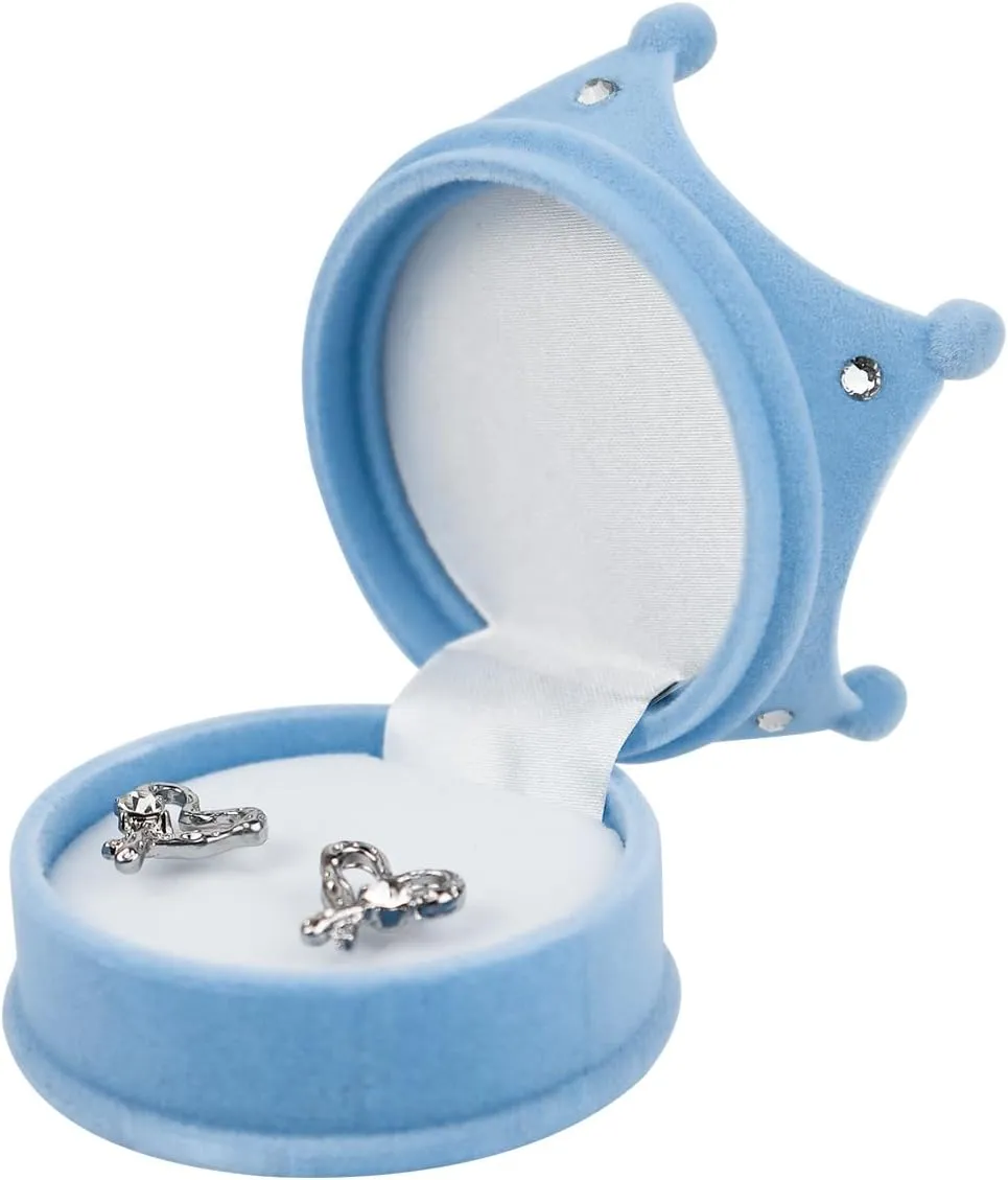 Plush Ring Box, Small Crown Shape Earring Storage Organiser Velvet Ring Holder Portable Ring Jewelry Box, Jewellery Organiser Box for Ear Studs, Nose Studs, Lip Studs