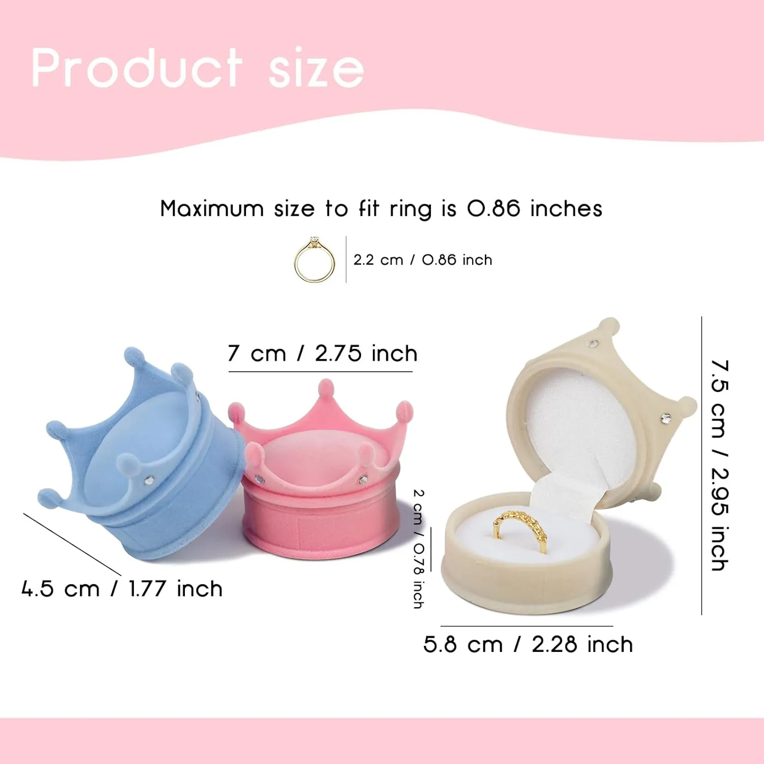 Plush Ring Box, Small Crown Shape Earring Storage Organiser Velvet Ring Holder Portable Ring Jewelry Box, Jewellery Organiser Box for Ear Studs, Nose Studs, Lip Studs