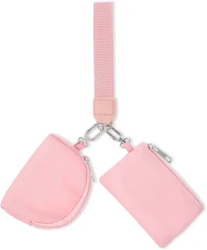 Pouch Wristlet Wallet, Portable Keychain Wallet for Women, Mini Zip Around Coin Purse(Pink)