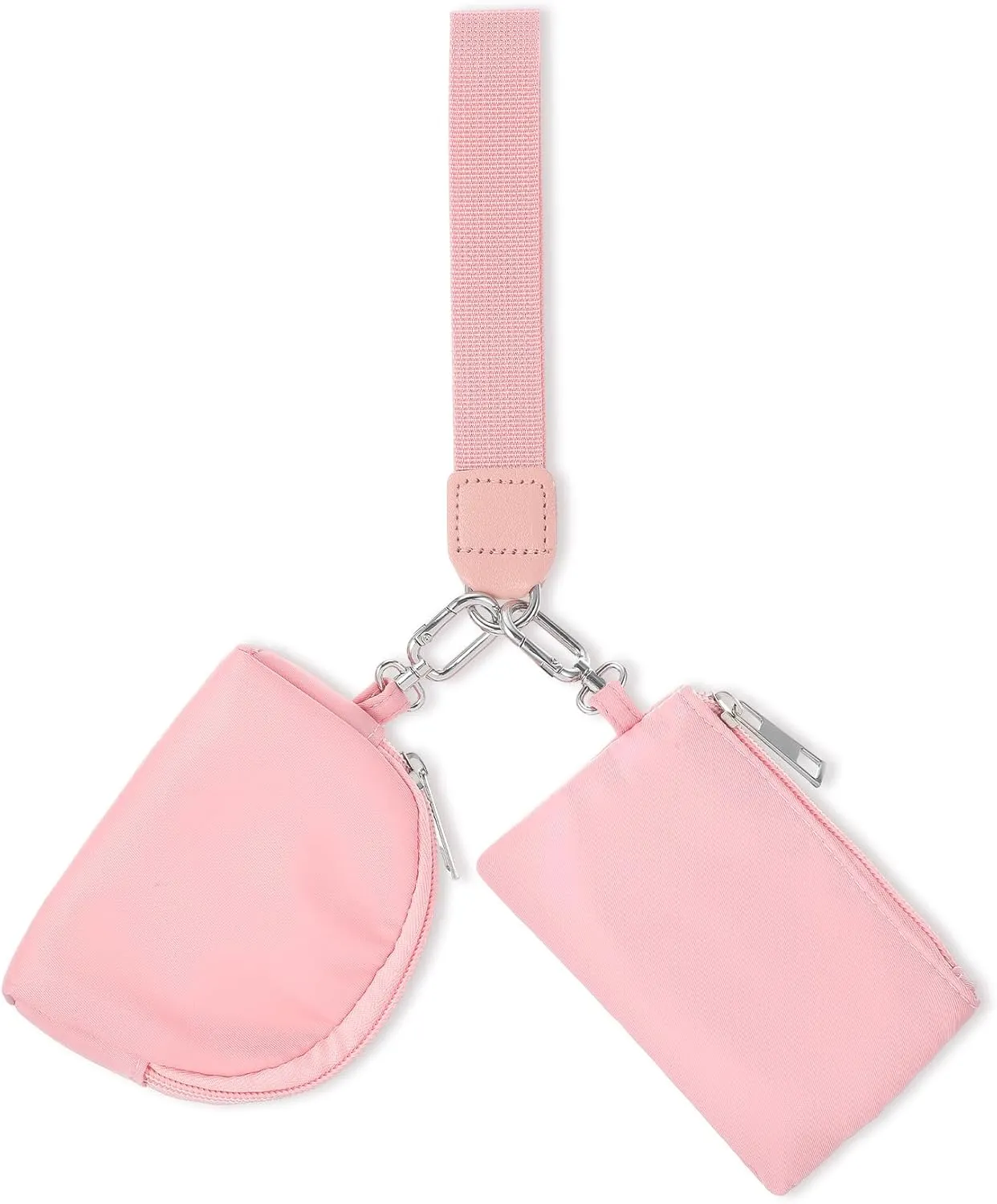 Pouch Wristlet Wallet, Portable Keychain Wallet for Women, Mini Zip Around Coin Purse(Pink)