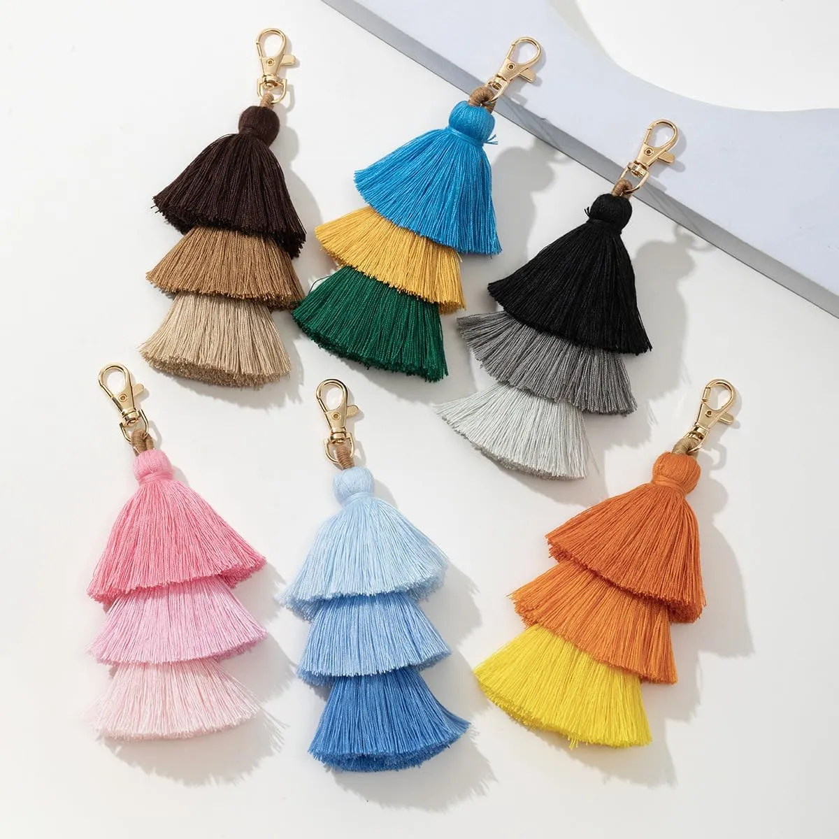 POYAMUSE Boho Colorful Tassel Keychain - Bohemian Layered Fringe Key Ring for Women Girls Car Key Handbag Purse